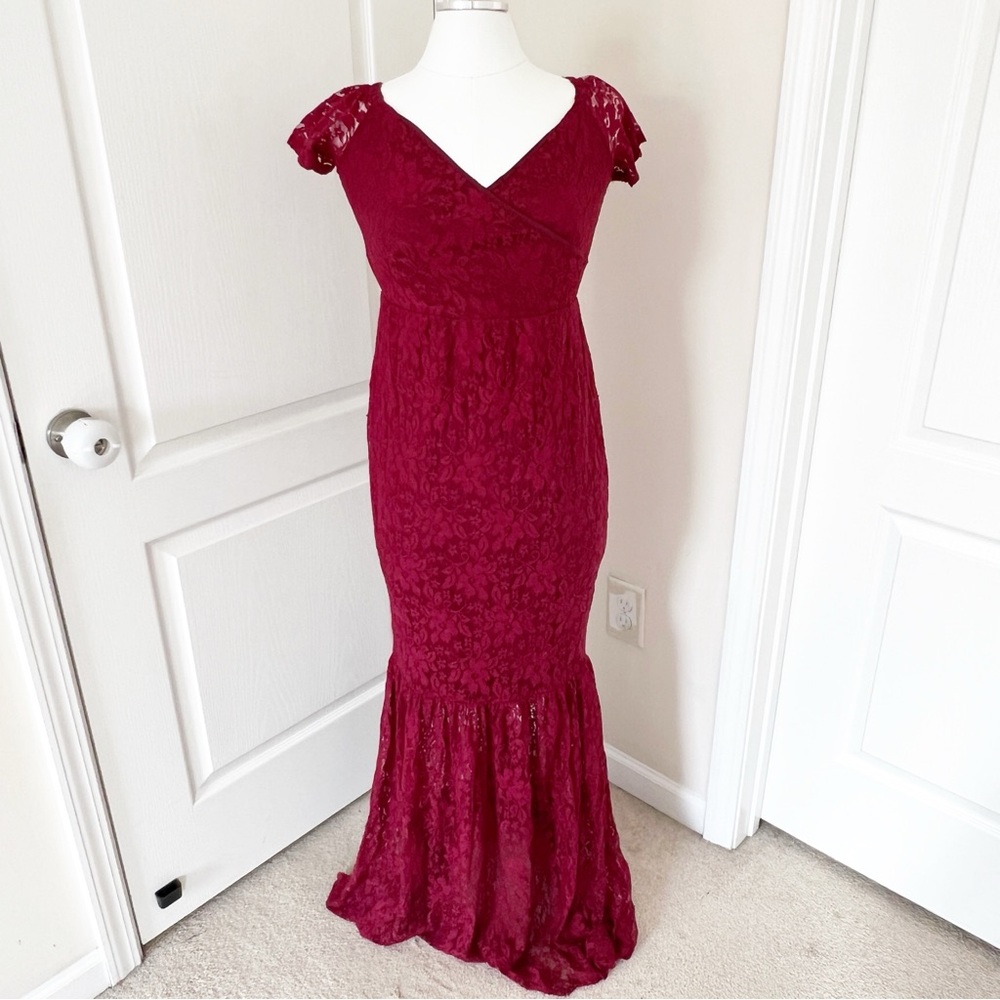 Burgundy Lace Maxi Gown/Dress M Dark Romantic Whimsigoth Mermaid Dress